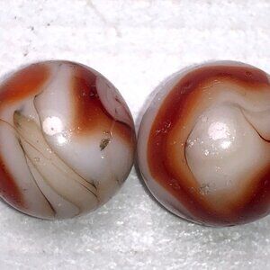 Vintage Akro Agate Peltier Christensen Glass Oxblood Swirl Marbles 0.6”